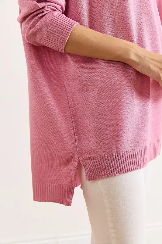 Kadın Gül Kurusu V Yaka Yanı Yırtmaçlı Basic Triko Kazak KZK-19000868-Gül Kurusu - 5