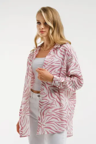 Kadın Gül Kurusu Zebra Desen Oversize Uzun Basic Gömlek Arm-22y001145-Gül Kurusu 