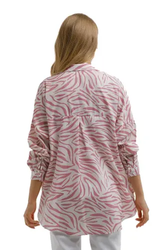 Kadın Gül Kurusu Zebra Desen Oversize Uzun Basic Gömlek Arm-22y001145-Gül Kurusu - 4
