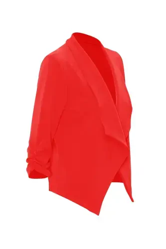 Moa Collection Women's Casual Fitted Blazer Draped Open Front with Ruched 3/4 Sleeves (S-3XL)- - FASHIONSTREAM (1)