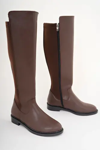 Kadın Günlük Çizme Lastikli Strec Enpar kahve Cilt 41-42- Mevcuttur-Kahverengi - 1