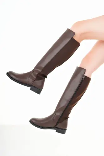 Kadın Günlük Çizme Lastikli Strec Enpar kahve Cilt 41-42- Mevcuttur-Kahverengi - 4