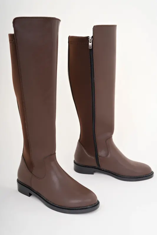 Kadın Günlük Çizme Lastikli Strec Enpar kahve Cilt 41-42- Mevcuttur-Kahverengi - LÖLÜK MODA