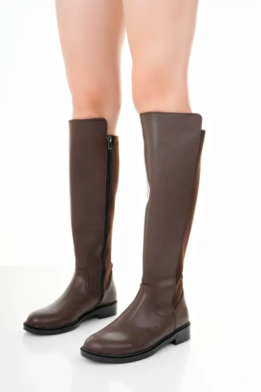 Kadın Günlük Çizme Lastikli Strec Enpar kahve Cilt 41-42- Mevcuttur-Kahverengi - 3