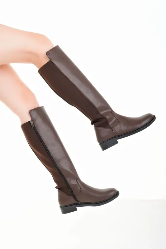 Kadın Günlük Çizme Lastikli Strec Enpar kahve Cilt 41-42- Mevcuttur-Kahverengi - 6