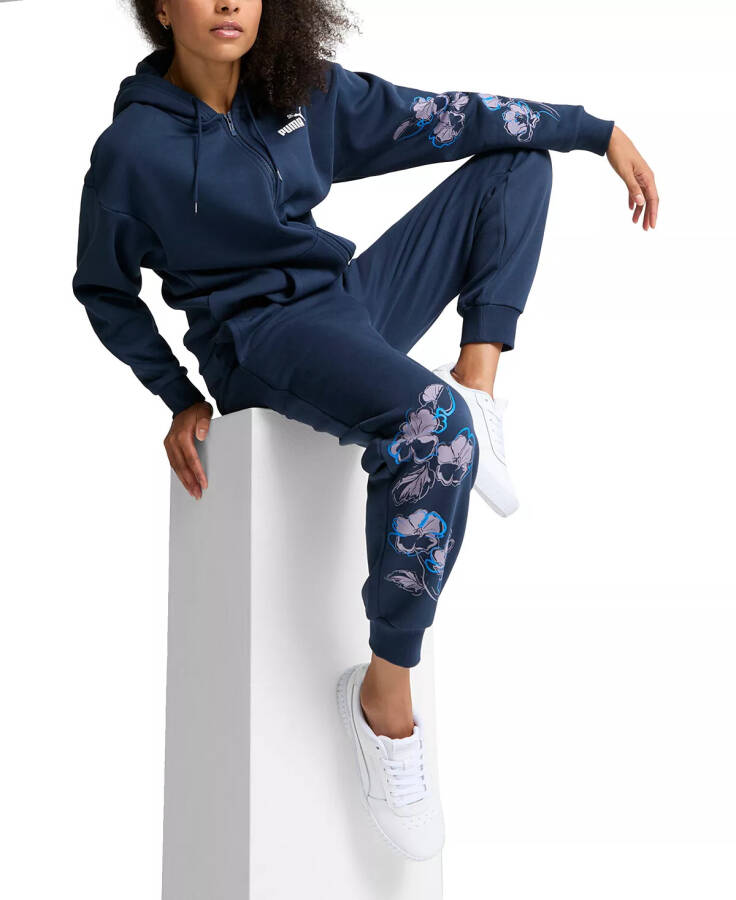 Kadın Günlük Floral Vibes Rib-Hem Sweatshirt Pantolonu Mavi - 3