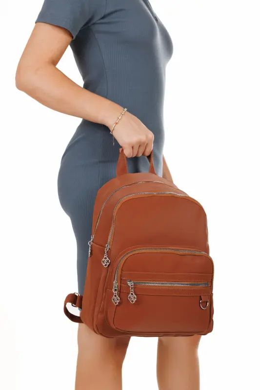 Kadın Günlük Kahverengi Sırt Çantası-Taba - 8