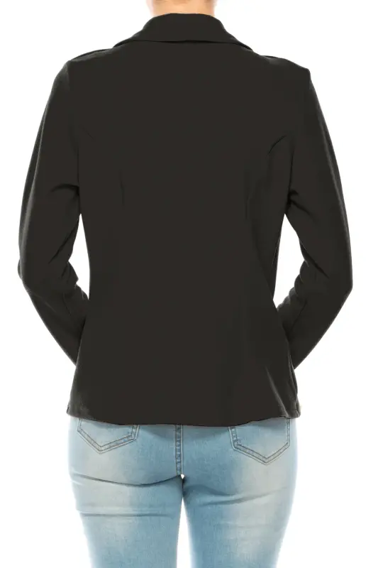 MOA COLLECTION Women's Casual Solid Office Work Wear Long Sleeve Fitted Open Front Blazer Jacket- - 3