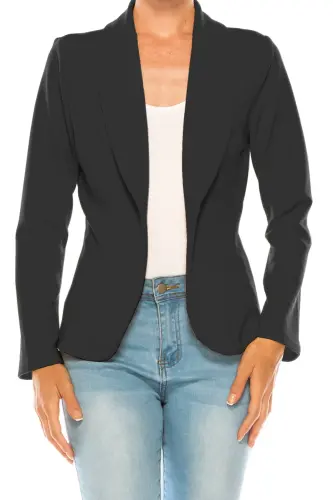 MOA COLLECTION Women's Casual Solid Office Work Wear Long Sleeve Fitted Open Front Blazer Jacket- - 4