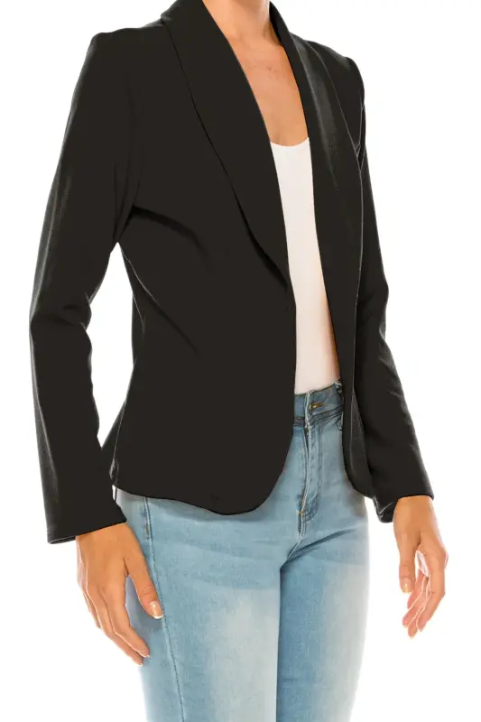 MOA COLLECTION Women's Casual Solid Office Work Wear Long Sleeve Fitted Open Front Blazer Jacket- - 5