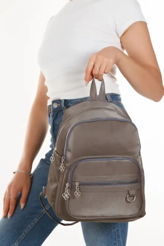 Kadın Günlük Sırt Çantası-Gri - 5
