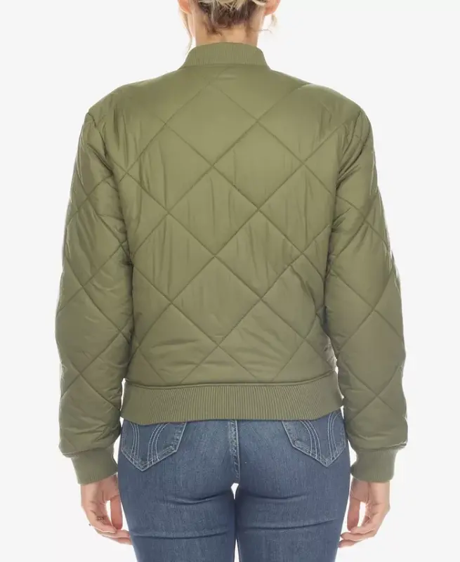 Women's Lightweight Diamond Quilted Puffer Bomber Jacket - Olive - 2