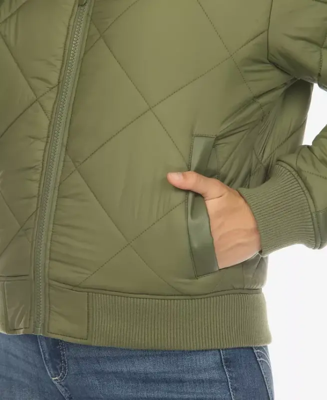 Women's Lightweight Diamond Quilted Puffer Bomber Jacket - Olive - 4