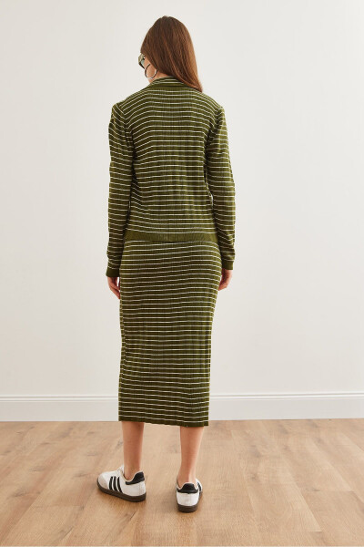 Kadın Haki 3 Parça Çizgili Triko Takım TKM-19000322-Haki - 7