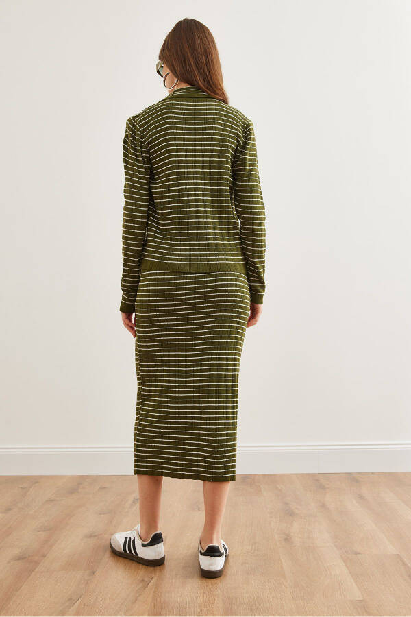 Kadın Haki 3 Parça Çizgili Triko Takım TKM-19000322-Haki - 7