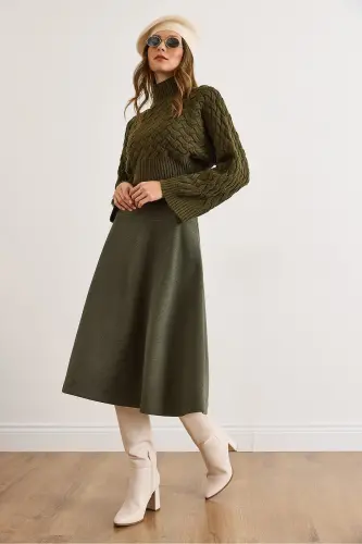 Kadın Haki Beli Bantlı Selanik Çan Etek ETK-19000297-Haki - 3