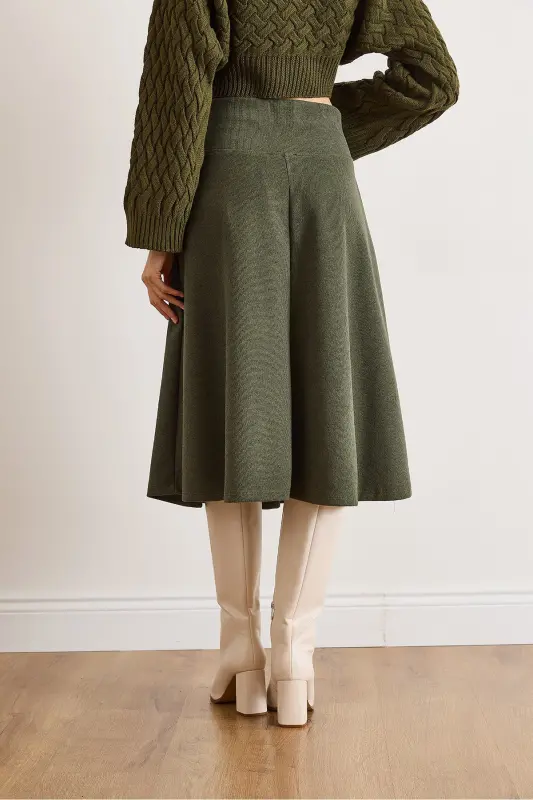 Kadın Haki Beli Bantlı Selanik Çan Etek ETK-19000297-Haki - 5