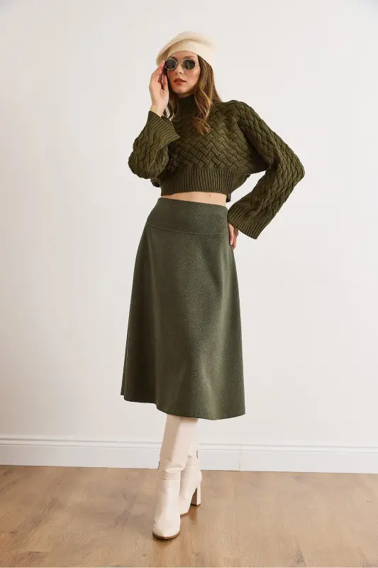 Kadın Haki Beli Bantlı Selanik Çan Etek ETK-19000297-Haki - 6