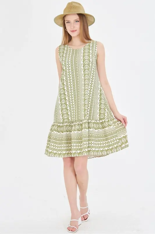 Kadın Haki Desenli Eteği Fırfırlı Kolsuz Elbise ARM-23Y001052-Haki - 1