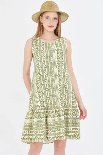 Kadın Haki Desenli Eteği Fırfırlı Kolsuz Elbise ARM-23Y001052-Haki - 3