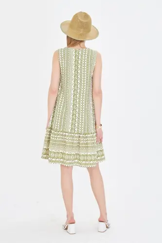 Kadın Haki Desenli Eteği Fırfırlı Kolsuz Elbise ARM-23Y001052-Haki - 5