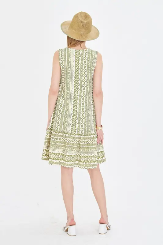 Kadın Haki Desenli Eteği Fırfırlı Kolsuz Elbise ARM-23Y001052-Haki - 5