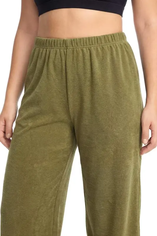 Kadın Haki Dokulu Büyük Beden Cepli Pijama Altı - 3