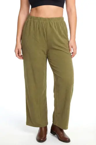 Kadın Haki Dokulu Büyük Beden Cepli Pijama Altı - BÜYÜKBEDENIZ (1)