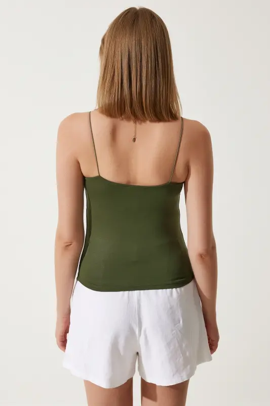 Kadın Haki İp Askılı Örme Body Bluz LD00018-Haki - 4