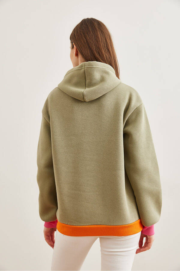 Kadın Haki Kapüşonlu Bağcık Detaylı Şardonlu Sweatshirt SWT-19000710-Haki - 7