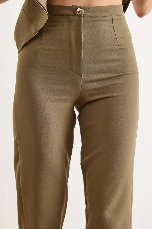 Kadın Haki Kemerli Yelek Pantolon Takım TKM-19000380 - Haki - 5