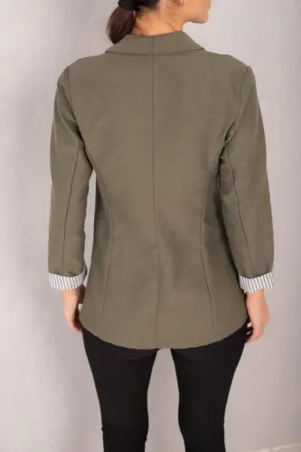Kadın Haki Kol İçi Çizgili Tek Düğmeli Ceket ARM-22K001122-Haki - 4