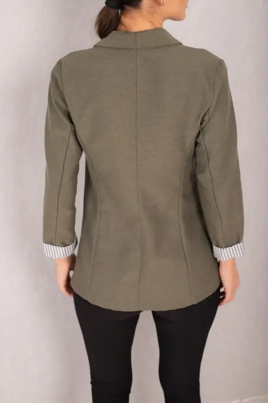 Kadın Haki Kol İçi Çizgili Tek Düğmeli Ceket ARM-22K001122-Haki - 4