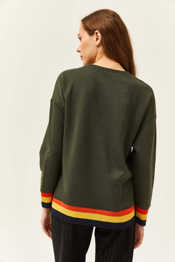 Kadın Haki Nameste Baskılı Premium Şerit Detaylı Kalın Sweatshirt SWT-19000640 - Haki - 5