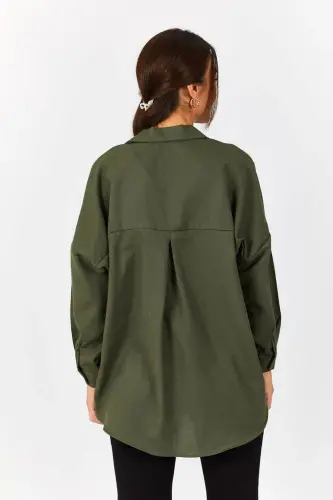 Kadın Haki Oversize Uzun Basic Gömlek ARM-22Y001118-Haki - 4
