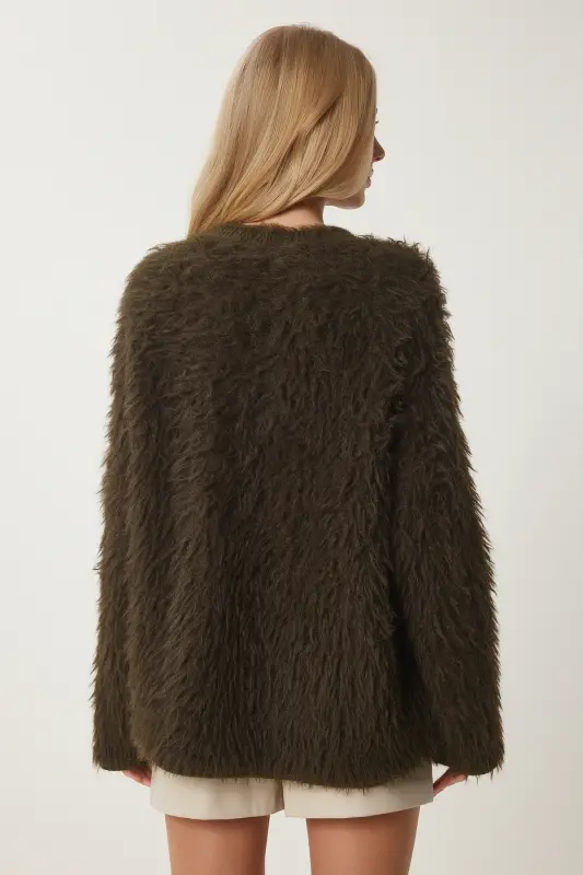 Kadın Haki Sakallı Yumuşak Dokulu Triko Kazak US00950-Haki - 5