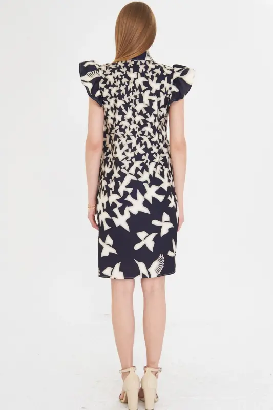 Kadın Haki V Yaka Kolları Fırfırlı Kravat Detaylı Elbise ARM-25Y001023-Haki - 4