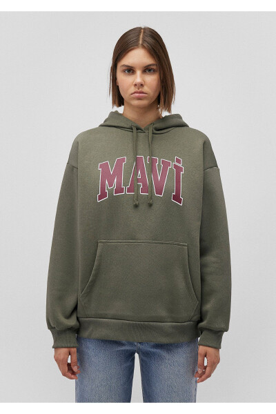 Kadın Haki Yeşil M1600361-71581 Kapişonlu Sweatshirt - 3