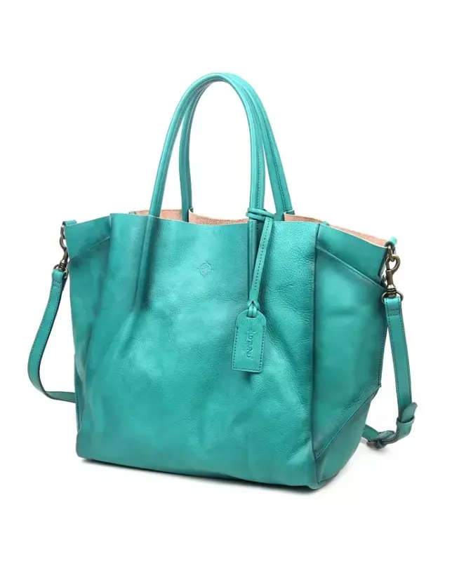 Women's Genuine Leather Sprout Land Tote Bag - Aqua Ombre - 3