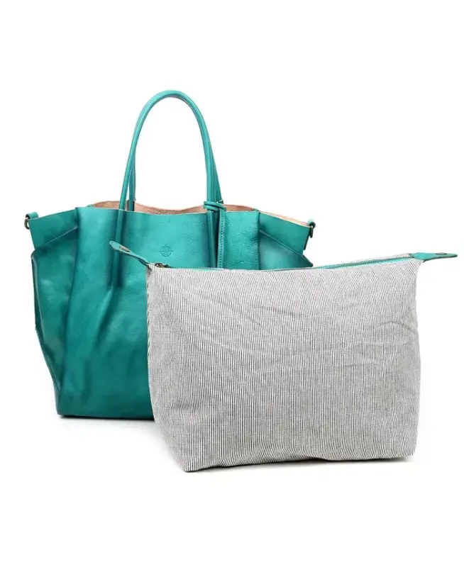 Women's Genuine Leather Sprout Land Tote Bag - Aqua Ombre - 6