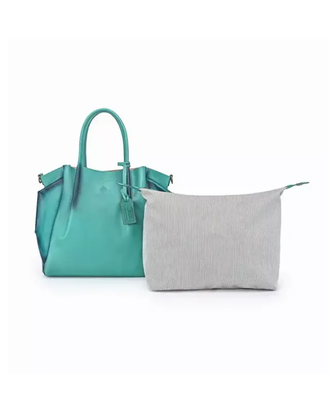 Kadın Hakiki Deri Filiz Toprak Tote Çanta-Aqua Ombre - 6