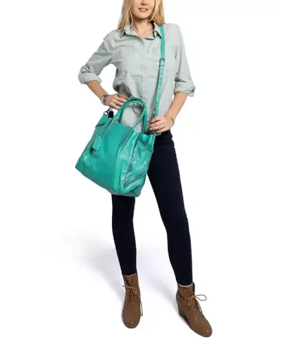 Kadın Hakiki Deri Filiz Toprak Tote Çanta-Aqua Ombre - 9