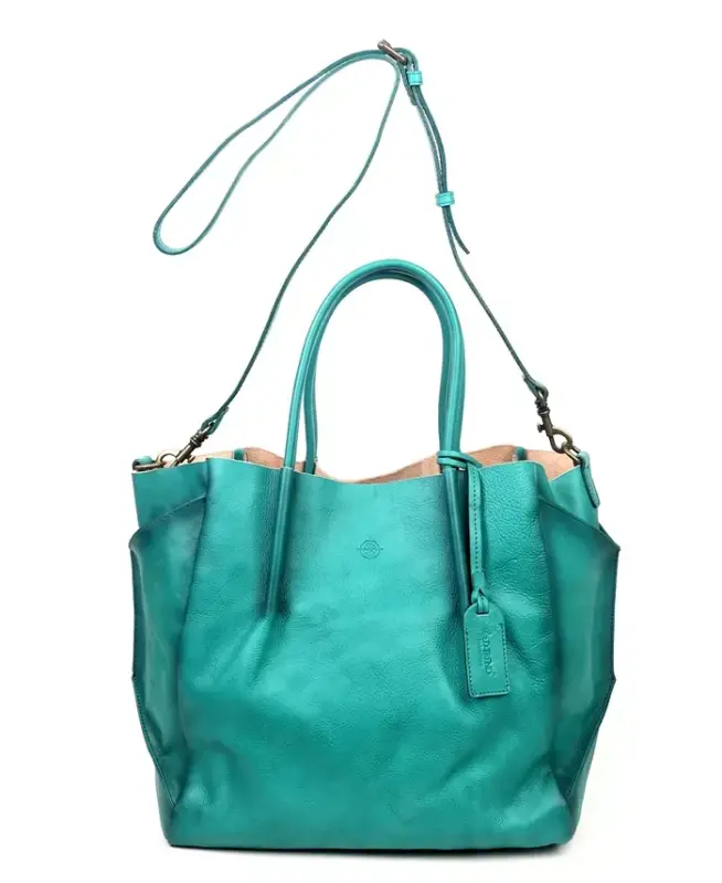 Women's Genuine Leather Sprout Land Tote Bag-Aqua Ombre - 4