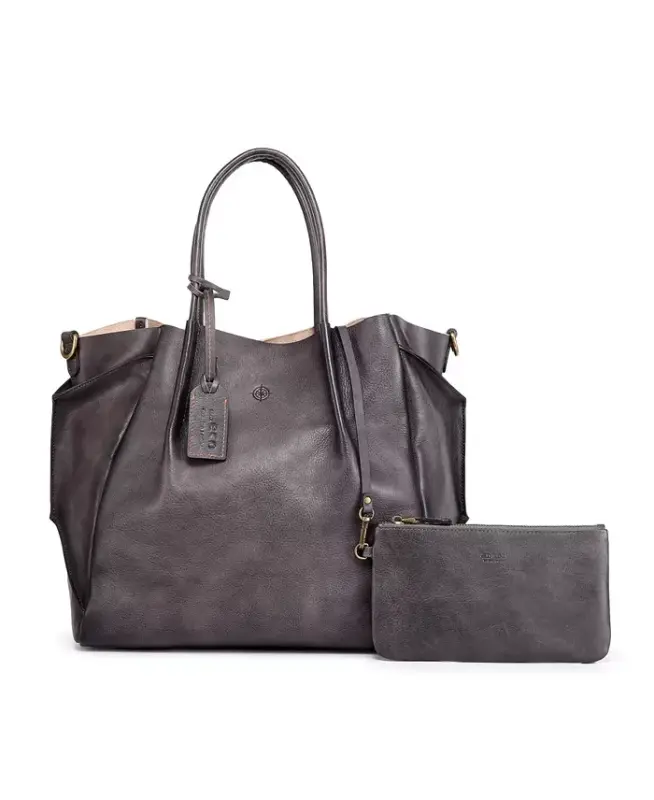 Women's Genuine Leather Sprout Land Tote Bag-Gray Ombre - 1