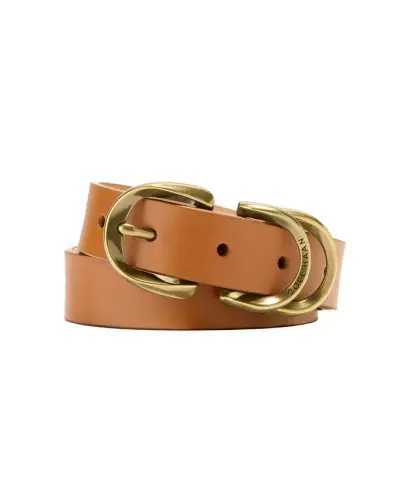 Women's Genuine Leather Sculptured Harness Buckle Belt - Tan 