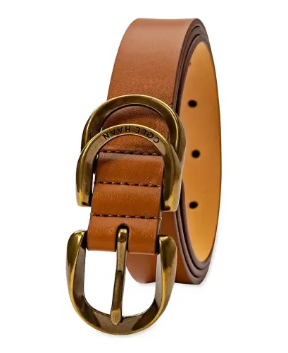 Women's Genuine Leather Sculptured Harness Buckle Belt - Tan - COLE HAAN (1)