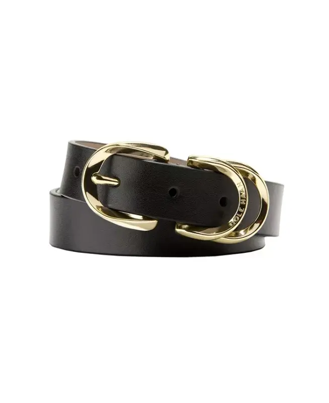 Women's Genuine Leather Sculptured Harness Buckle Belt - Black - 1