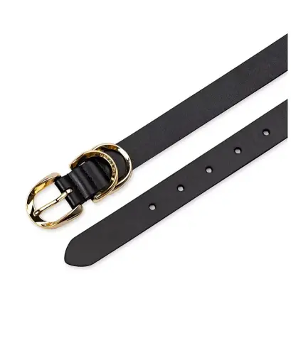 Women's Genuine Leather Sculptured Harness Buckle Belt - Black - 4