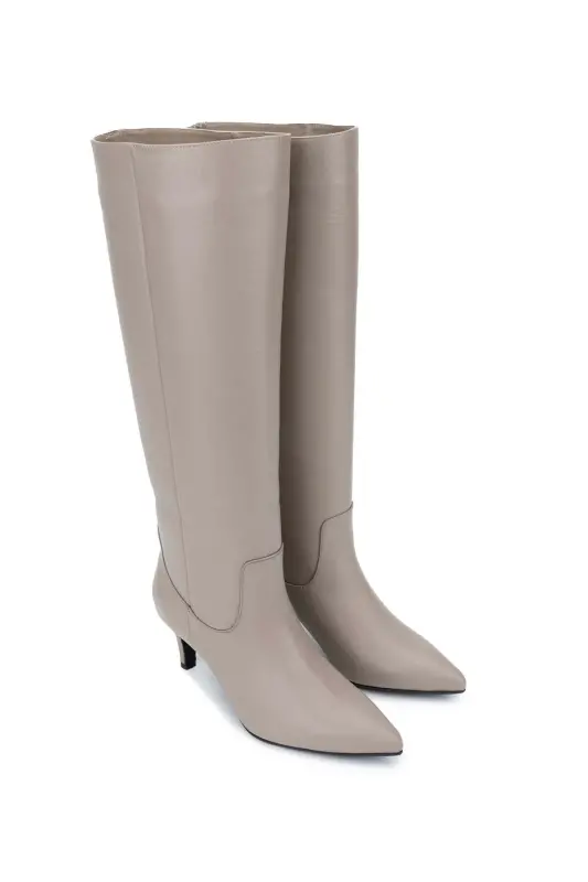 Kadın Hakiki Deri Vizon Topuklu Çizme-VIZON DR - 2