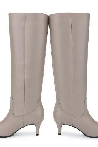 Kadın Hakiki Deri Vizon Topuklu Çizme-VIZON DR - 4